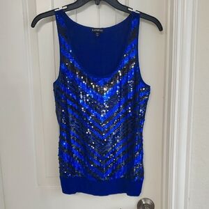 Express Blue Sequin Sleeveless Tank Top, size small